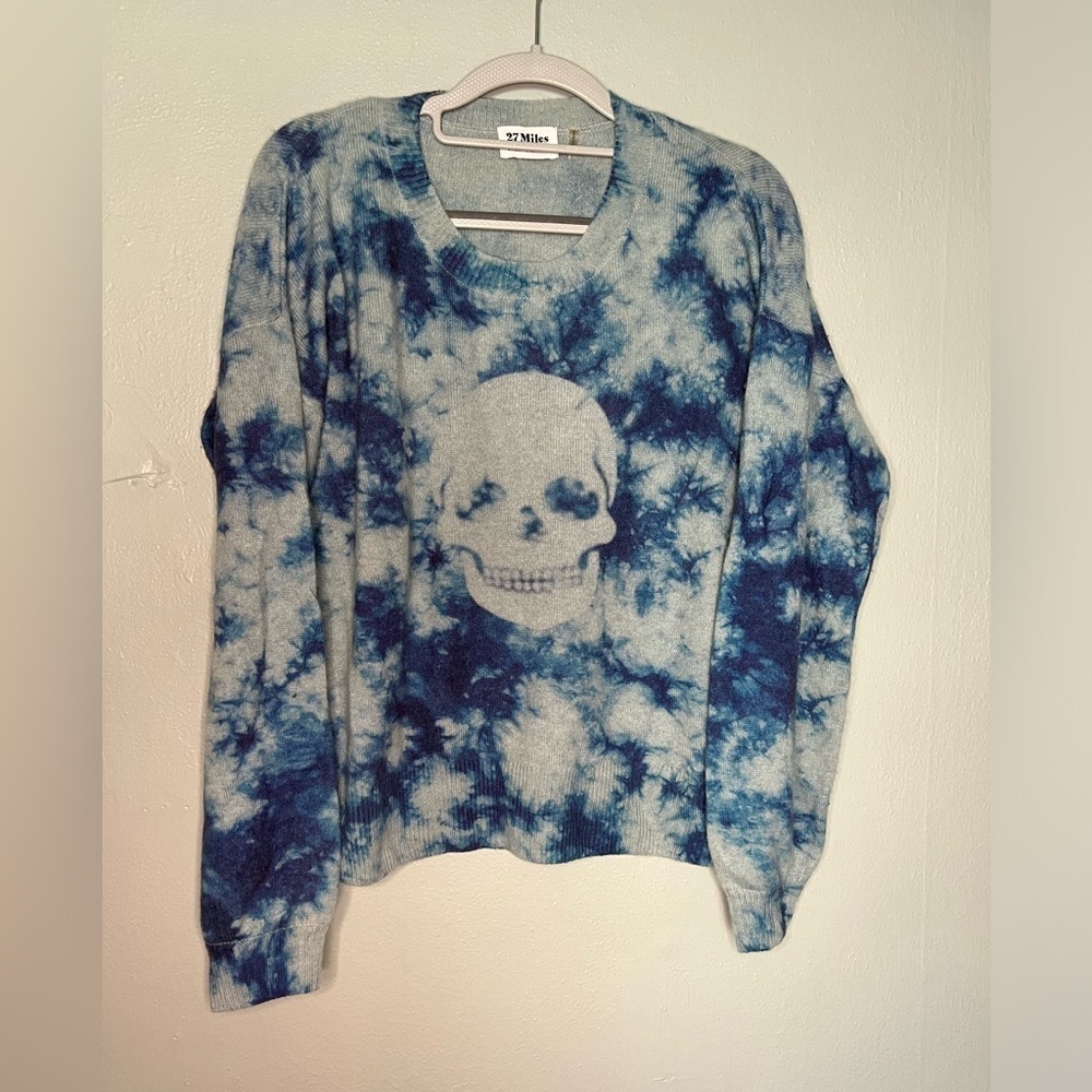27 Miles blue tie dye cashmere pull‎ over sweater